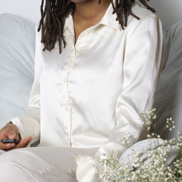 Cream Satin Button Down - Picture 2 of 3